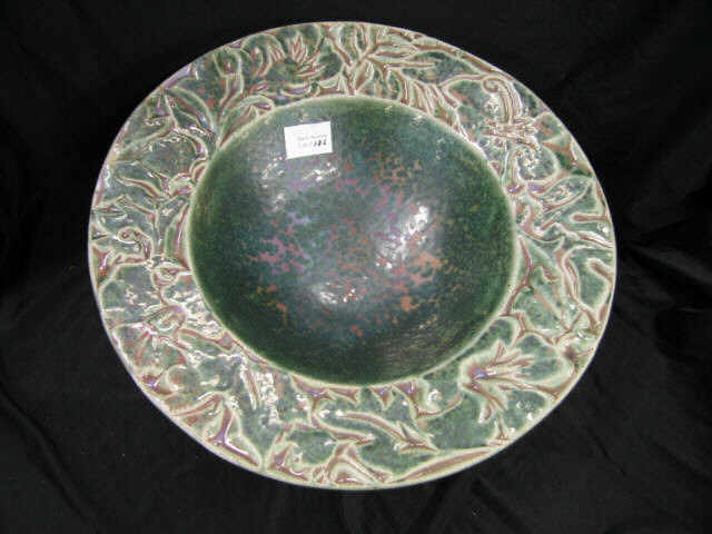 Appraisal: Large Art Pottery Serving Bowl carved leaf floral