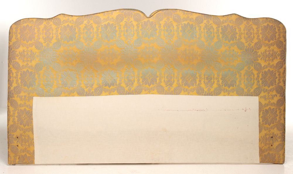 Appraisal: FORTUNY FABRIC PADDED HEADBOARD AND DUST RUFFLE The serpentine molded