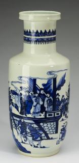 Appraisal: Chinese rouleau vase with scholars and warriors h Chinese blue