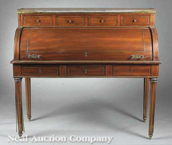 Appraisal: An Antique French Directoire-Style Brass-Inlaid Mahogany Bureau Cylindre late th