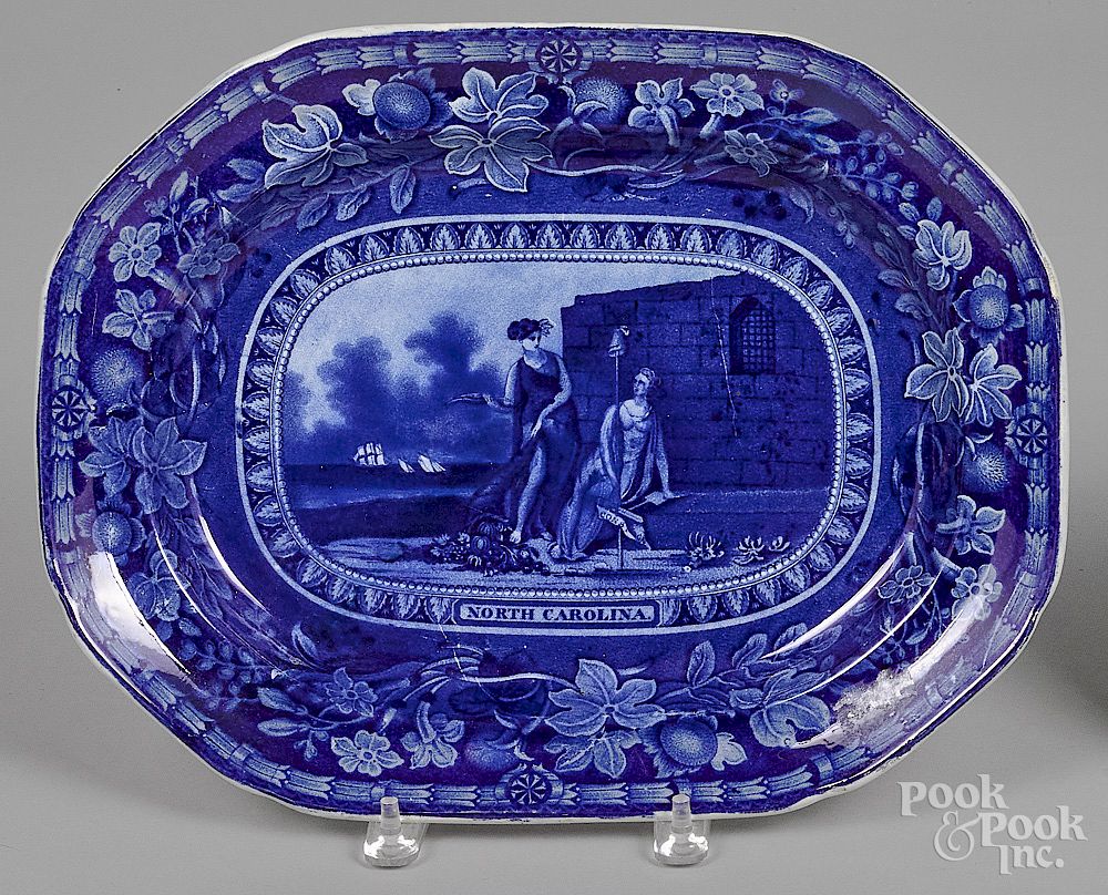 Appraisal: Historical blue Staffordshire platter Historical blue Staffordshire Arms of North