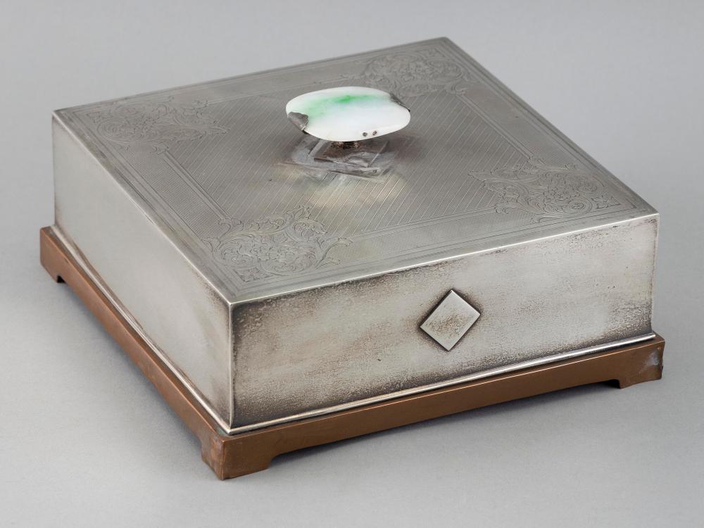 Appraisal: SWEETSER CO STERLING SILVER AND COPPER BOX WITH JADE KNOB