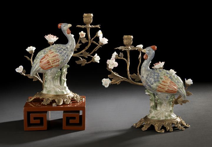 Appraisal: Pair of Chinese Gilt-Brass and Porcelain Figures of Ostriches forming