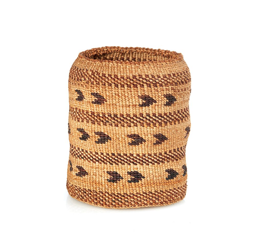 Appraisal: Modoc Basket Modoc vertical basket decorated with horizontal bands of