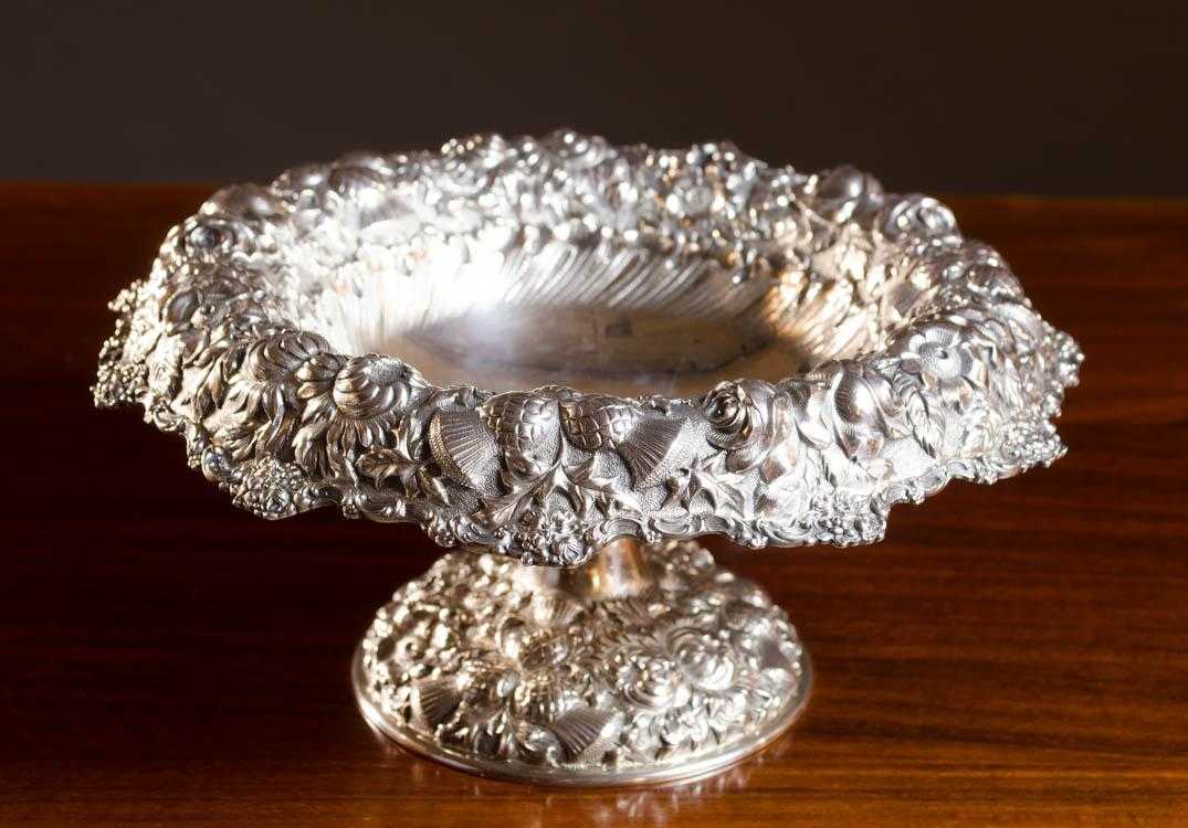 Appraisal: STIEFF REPOUSSE STERLING SILVER FOOTED BOWL Stieff Rose pattern Weight