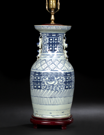 Appraisal: Chinese Blue-and-White Porcelain Vase now wired as a lamp the