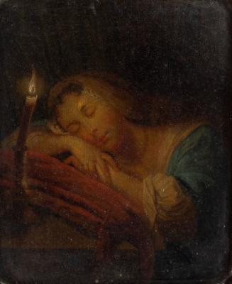 Appraisal: Follower of Godfried Schlacken Sleeping Lady Reclining on a Red