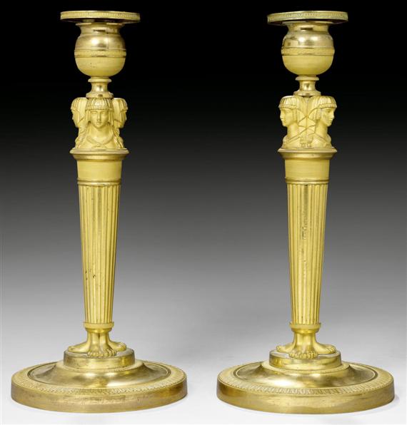 Appraisal: PAIR OF CANDLEHOLDERS AUX BUSTES DE FEMMES Empire Paris th