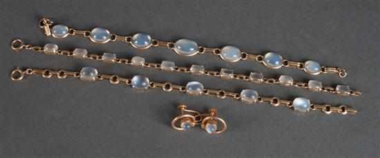 Appraisal: Group of gold and moonstone jewelry including K yellow gold