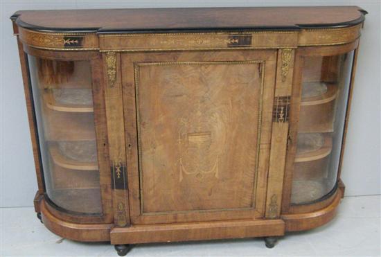 Appraisal: th century walnut and parquetry inlaid inverted breakfront credenza with