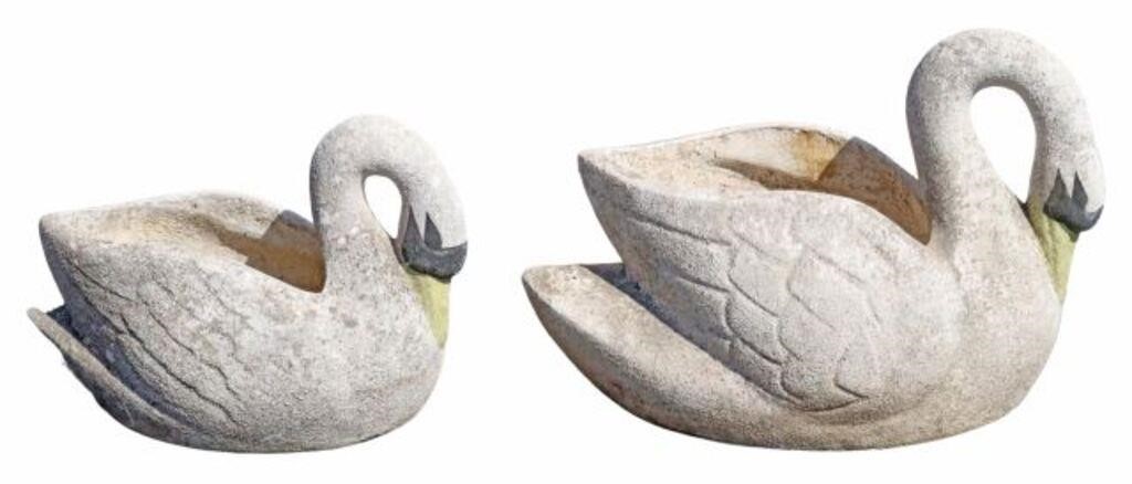 Appraisal: lot of Cast stone swan-form garden planters in varied sizes