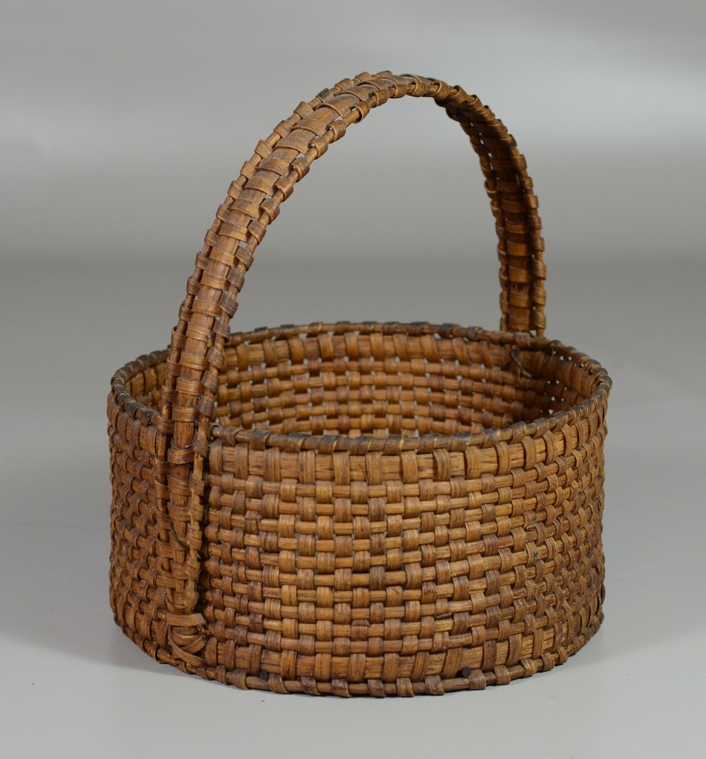 Appraisal: Splint Basket with Wooden Bottom and Braided Handle diameter x