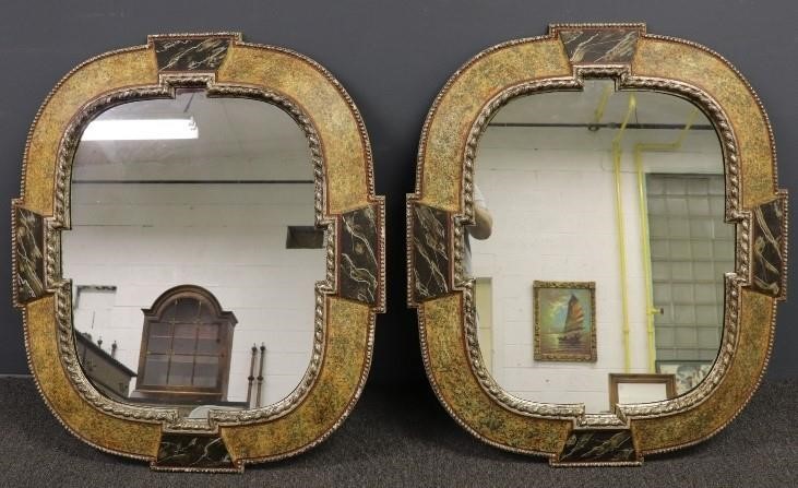 Appraisal: Pair of Italian faux marble paint decorated mirrors th c