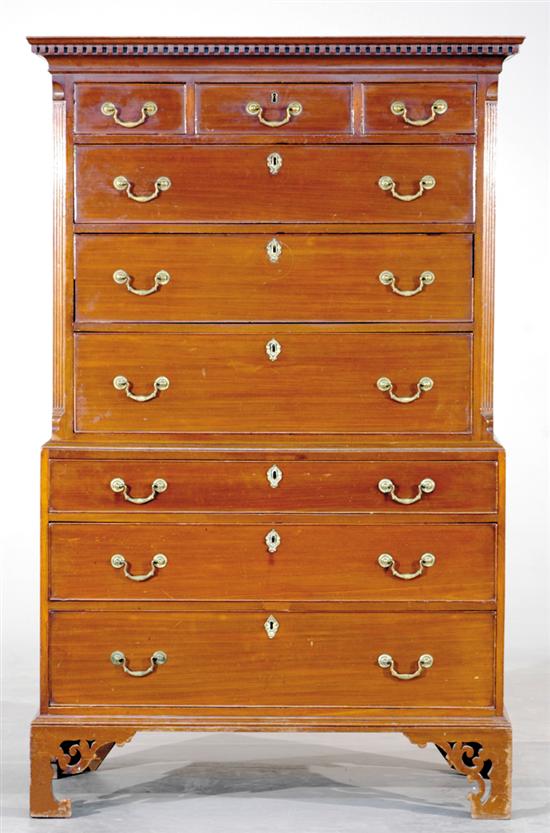 Appraisal: George III carved mahogany chest-on-chest circa dentil-molded crown over upper