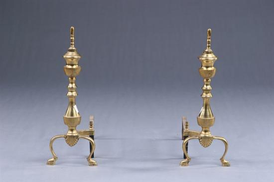 Appraisal: PAIR CONTEMPORARY BRASS ANDIRONS th century Finial-topped fluted urns raised