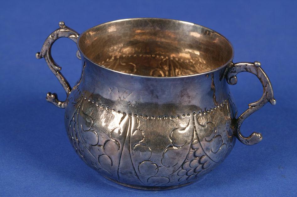 Appraisal: A CHARLES II PORRINGER of circular bellied form with S