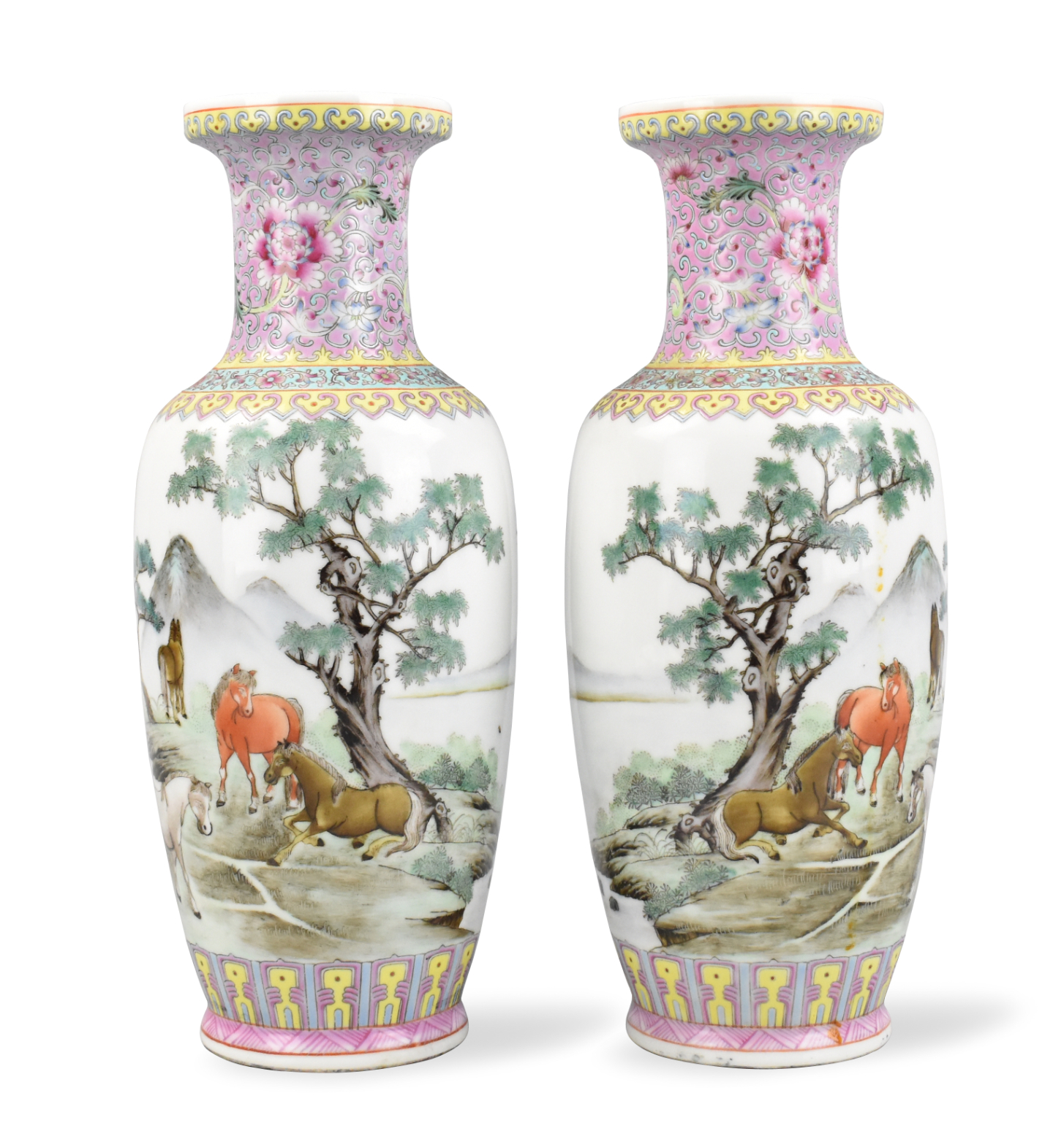 Appraisal: Two Chinese - s famille rose vases featuring scenes with