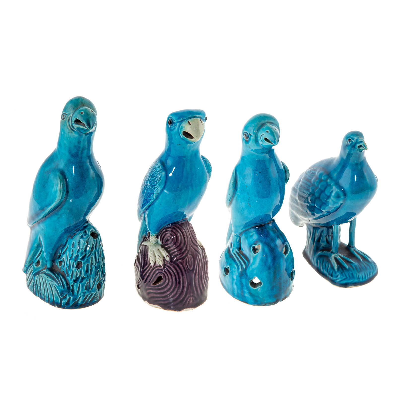 Appraisal: THREE CHINESE EXPORT PARROTS PARTRIDGE Three blue celadon parrots perched