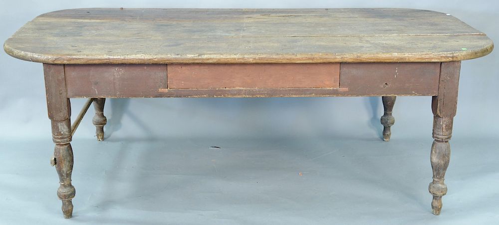 Appraisal: Primitive farm table on turned legs ht in top x