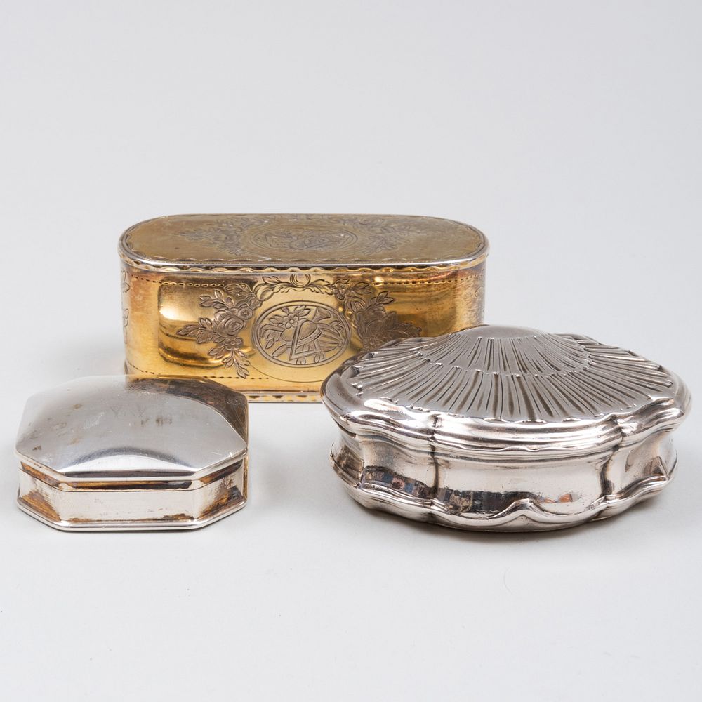 Appraisal: English Silver-Gilt Snuff Box and a French Silver Snuff Box