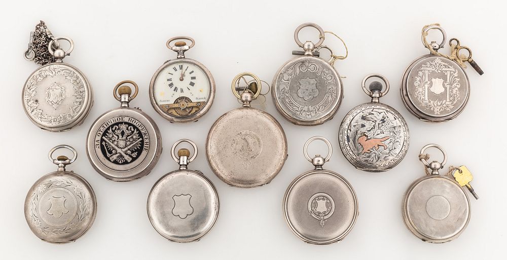 Appraisal: A GROUP OF SILVER HUNTING POCKET WATCHES FOR SWISS IMPORT