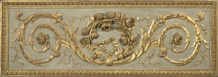 Appraisal: French Carved Gris de Trianon-Painted and Parcel-Gilt Wooden Supra-Porta Panel