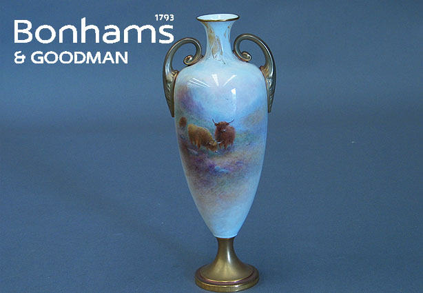 Appraisal: A Royal Worcester twin-handled vase dated painted by Harry Stinton