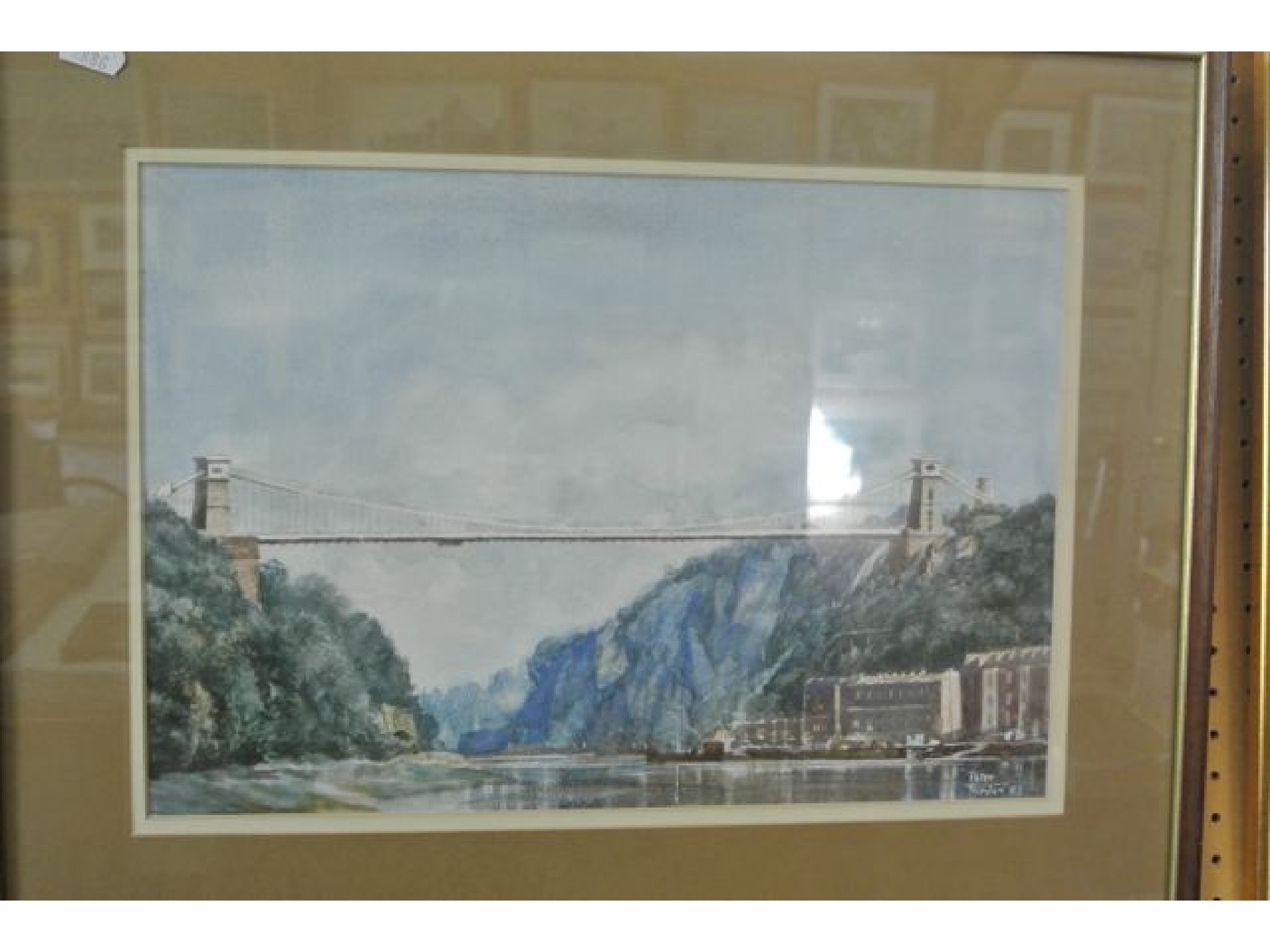 Appraisal: A watercolour showing figures walking beside the Clifton Suspension Bridge