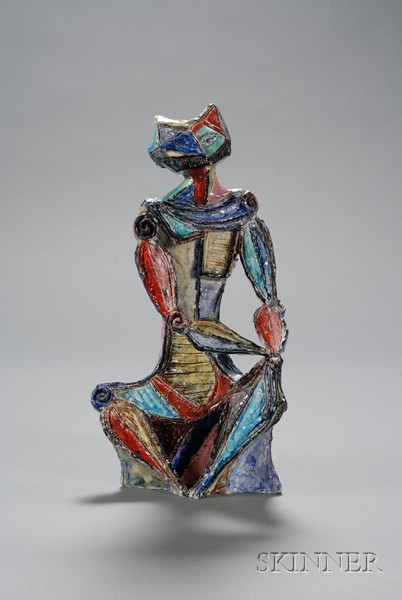 Appraisal: Marcello Fantoni Pottery Sculpture Satire in Love cubist seated figure