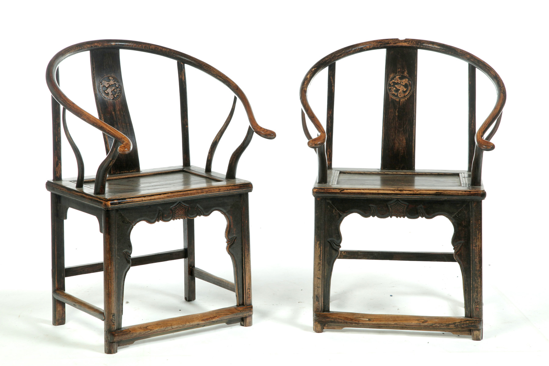 Appraisal: PAIR OF CHINESE ARMCHAIRS Nineteenth century elm Horseshoe backs with