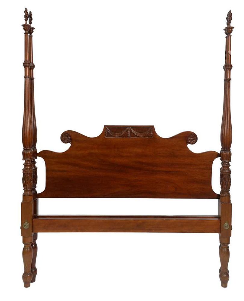 Appraisal: Fineberg Custom Mahogany Four Post Bed with flame finials double