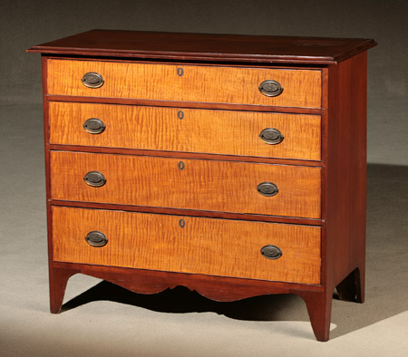 Appraisal: Federal Cherry and Curly Maple Chest of Drawers New England