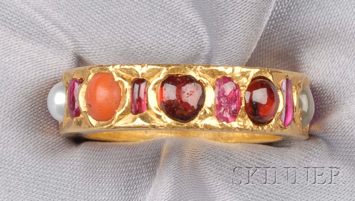 Appraisal: High-Karat Gold Gem-set Ring set all around with cabochon colored