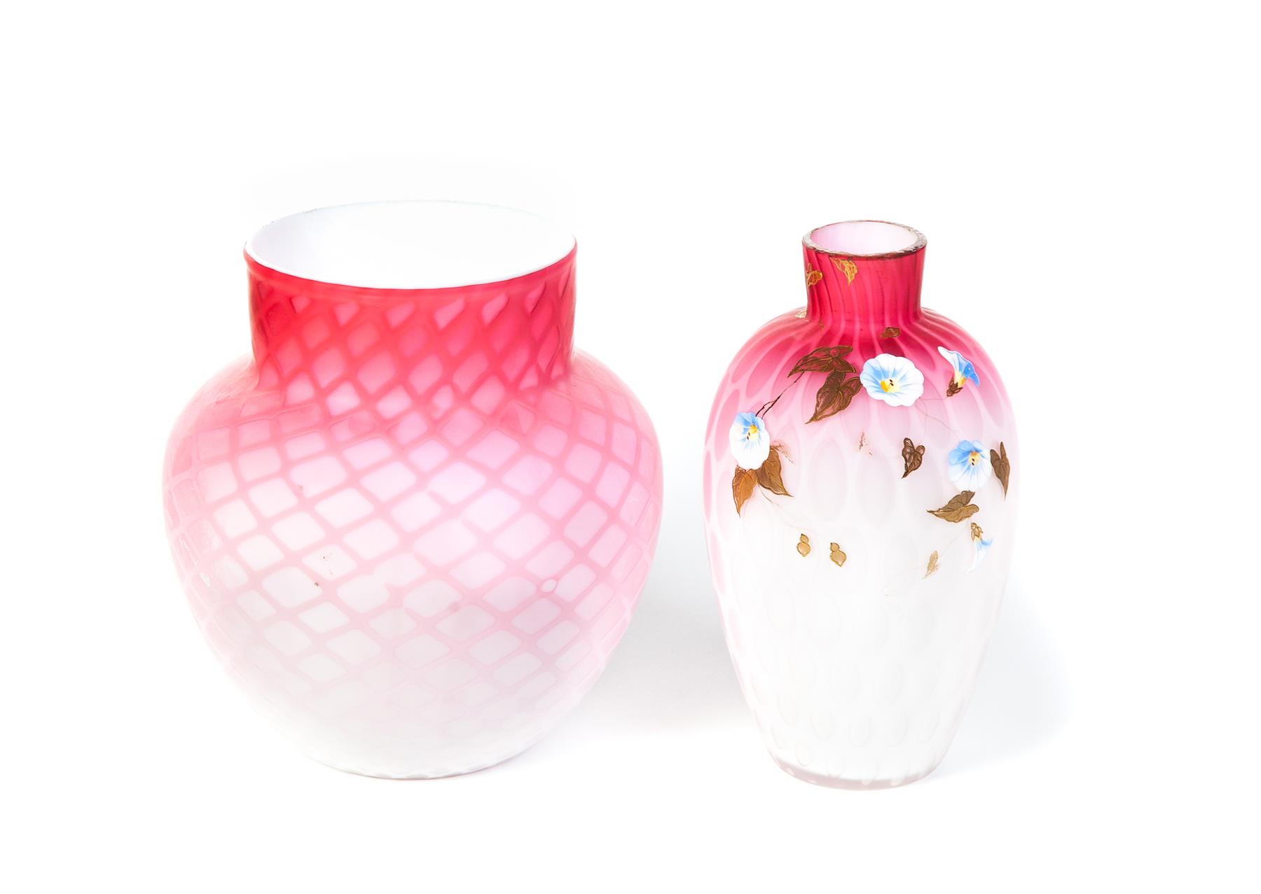 Appraisal: TWO PIECES OF PINK MOTHER-OF-PEARL SATIN GLASS American th quarter-