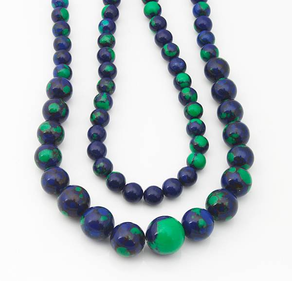 Appraisal: Two Azur-Malachite Bead Necklaces The first consisting of graduated beads