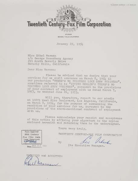 Appraisal: ETHEL MERMAN Group of typed letters signed by Merman amending