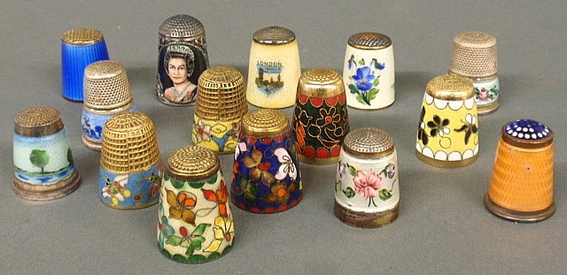 Appraisal: - Fifteen enameled thimbles largest a sterling silver example of