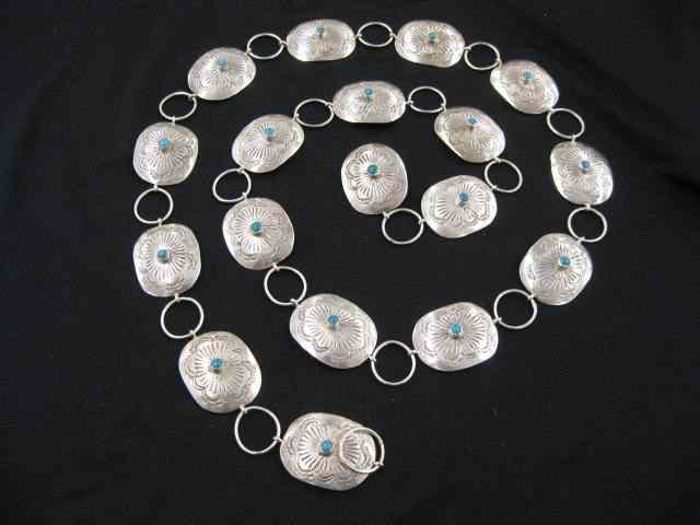 Appraisal: Indian Sterling Turquoise Conch Belt eighteen medallions '' long