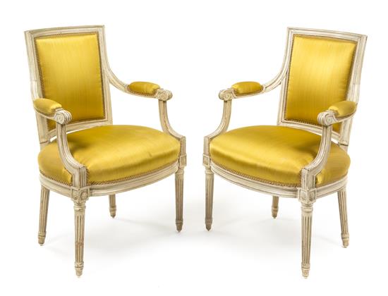 Appraisal: Sale Lot A Pair of Louis XVI Painted Fauteuils th