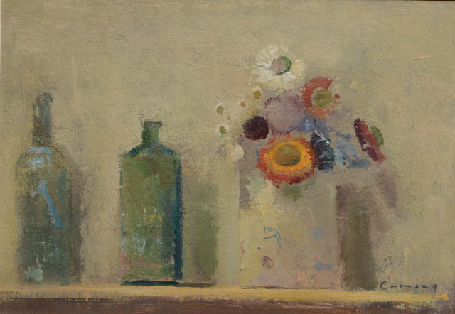 Appraisal: Fred Cuming British b Still life of flowers and bottlessigned