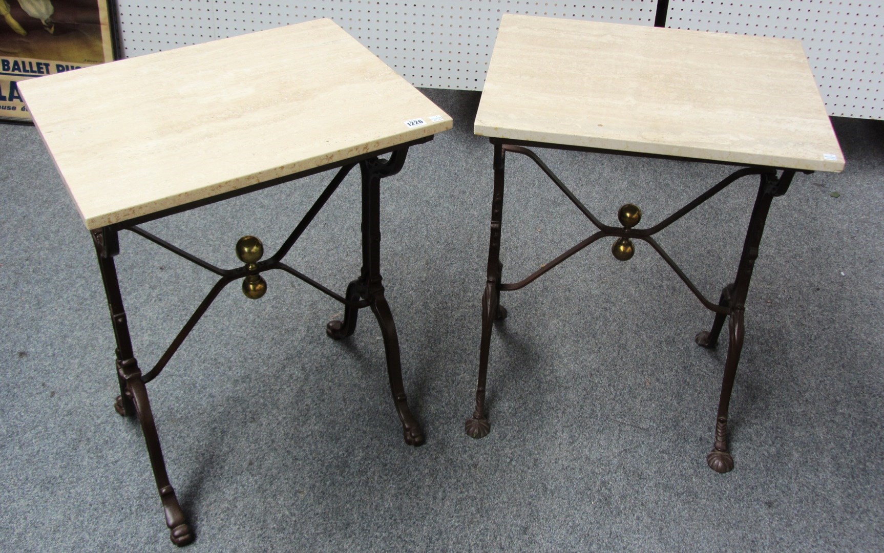 Appraisal: A near pair of marble topped rectangular side tables on