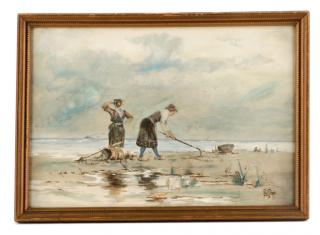 Appraisal: Charles Paul Gruppe Clam Digging Watercolor Charles Paul Gruppe American