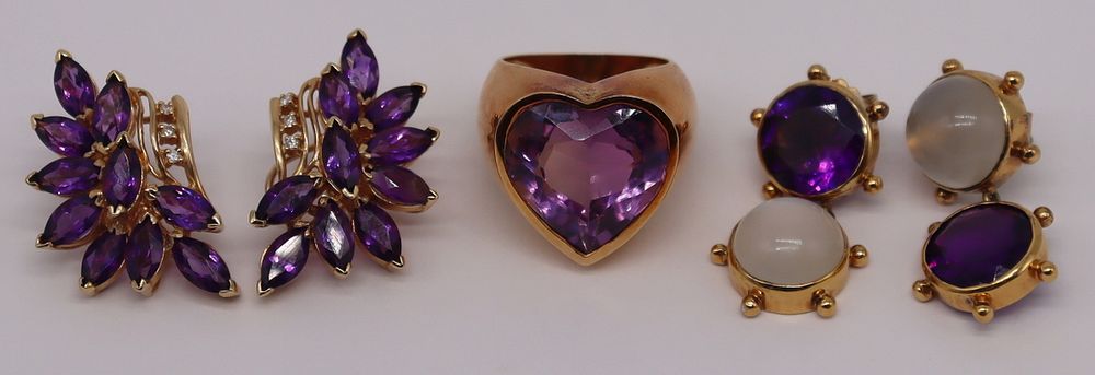 Appraisal: JEWELRY Amethyst Jewelry Grouping Includes an kt yellow gold cocktail