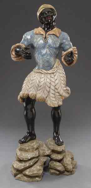 Appraisal: th Century Italian polychrome blackamoor finely carved wearing an ostrich