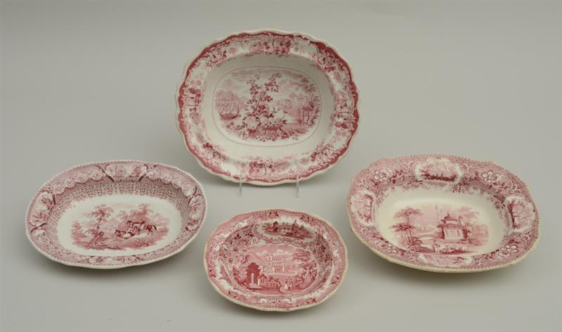 Appraisal: GROUP OF FOUR STAFFORDSIRE RED TRANSFER-PRINTED OPEN VEGETABLE DISHES Comprising