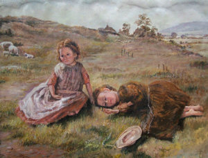 Appraisal: Late th Century School- Two girls in a field with