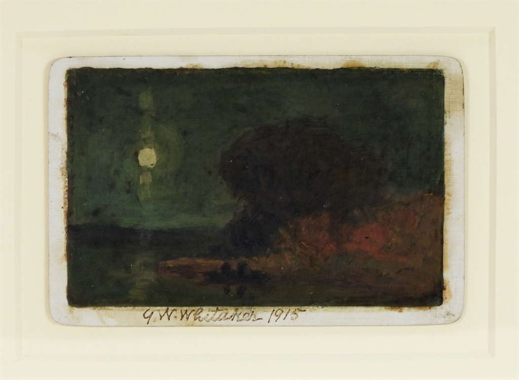 Appraisal: GEORGE WHITAKER MOONLIT PLAYING CARD PAINTING Rhode Island New York