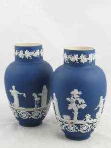 Appraisal: A pair of Jasper ware vases impressed '' Adams Est