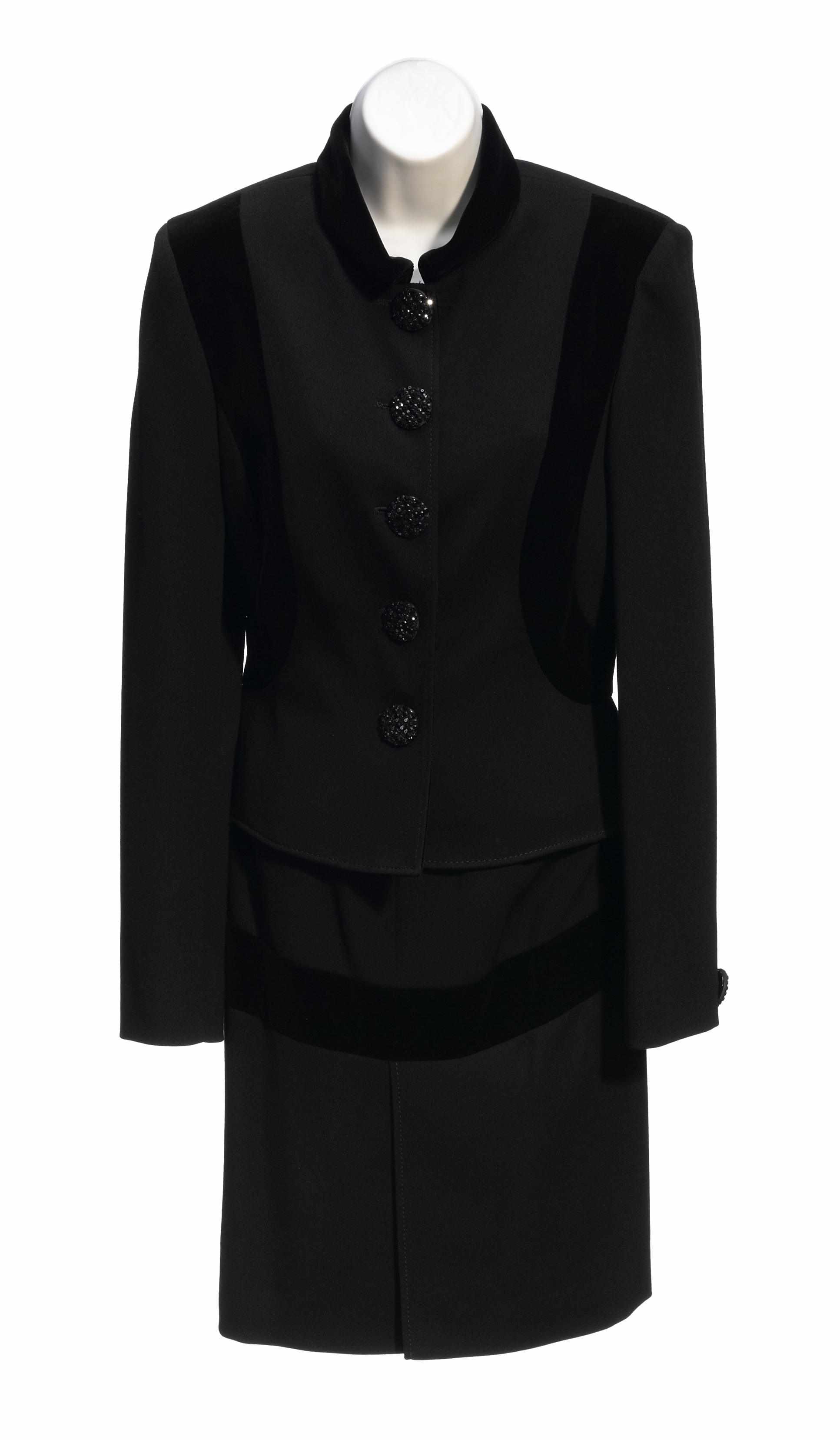 Appraisal: A Valentino black crepe and velvet trim jacket and skirt