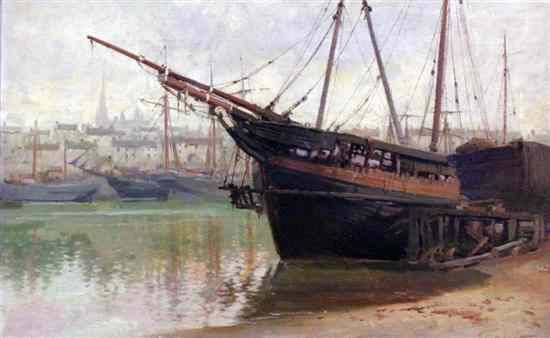 Appraisal: Julius Hare - oil on canvas Shipping in harbour Isle